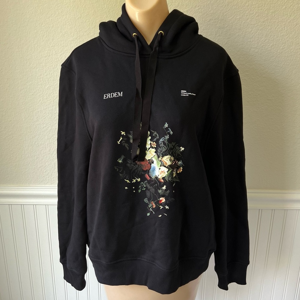 Erdem Designer Black Jayden Hoodie Sweatshirt Size Small